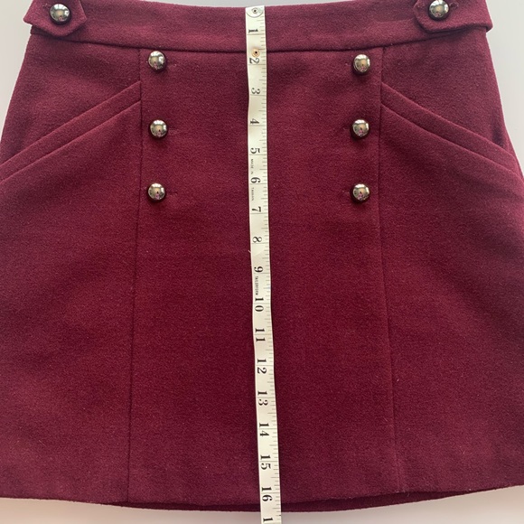 Topshop Wool Blend A-Line Mini Skirt in Burgundy/Bordeaux | Size 6 - Picture 5 of 7
